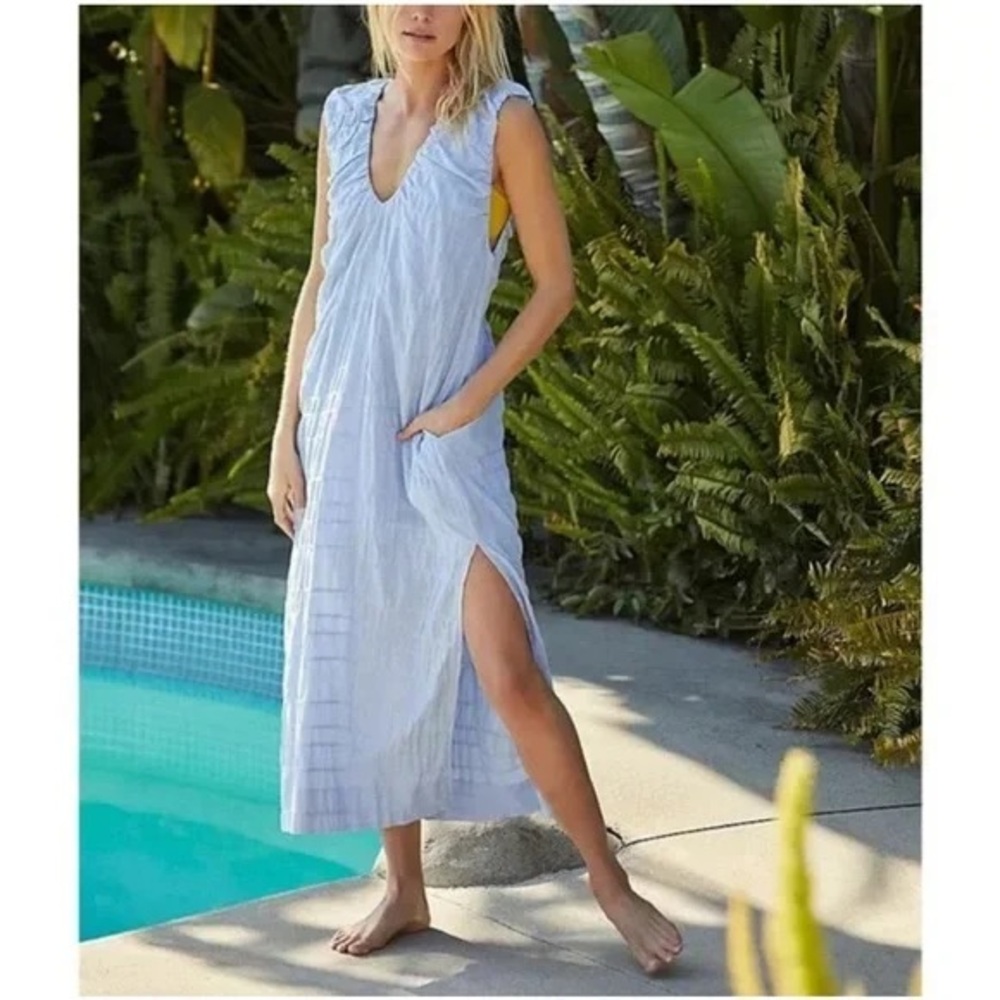 Free People Light Blue Sleeveless Maxi Cover-Up with Side Slit